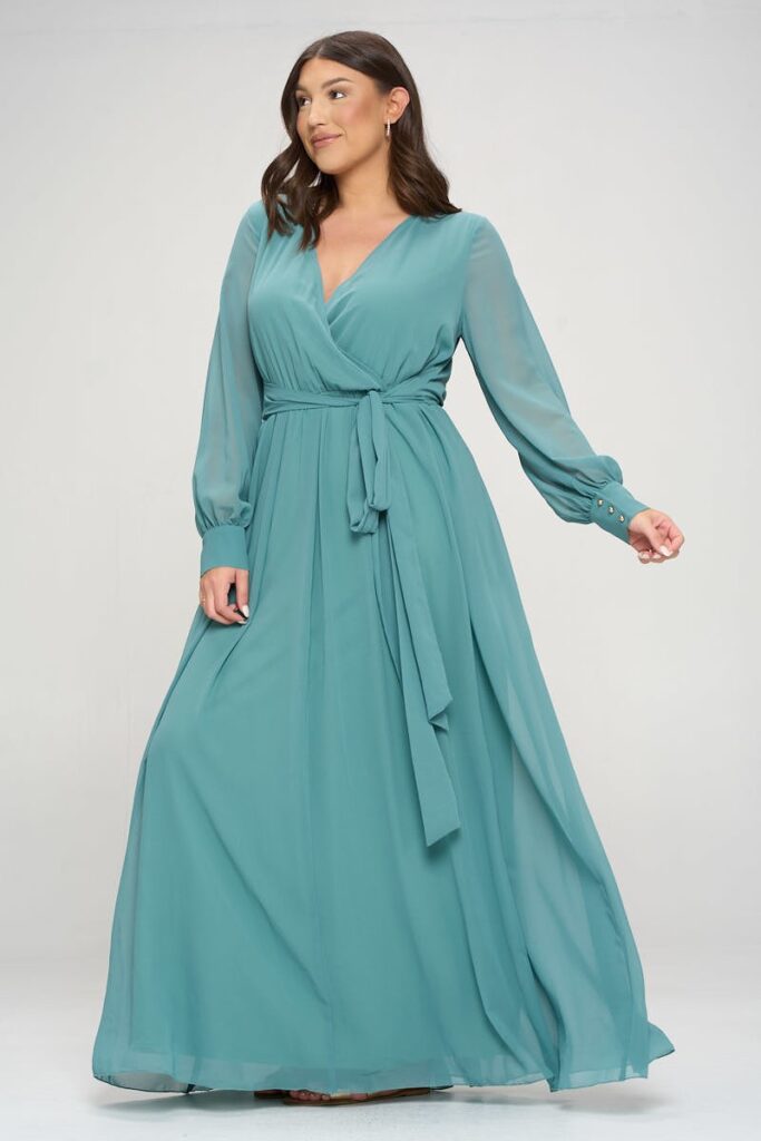 Vestidos sencillos de chiffon con escote en V Verde Menta
