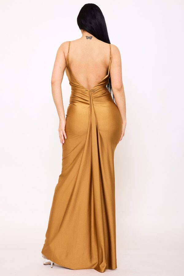 Vestido largo satén caramelo - Imagen 4