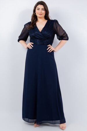 Vestido largo mangas plisadas extra