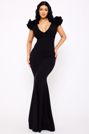 Vestido maxi negro volantes
