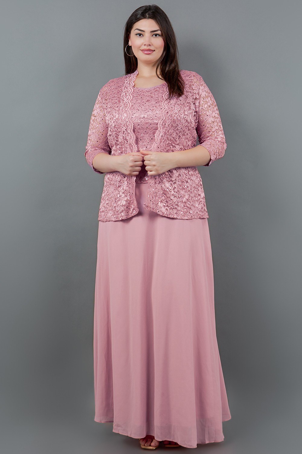 Vestido Largo de Dos Piezas con Chaqueta de Encaje - Imagen 2