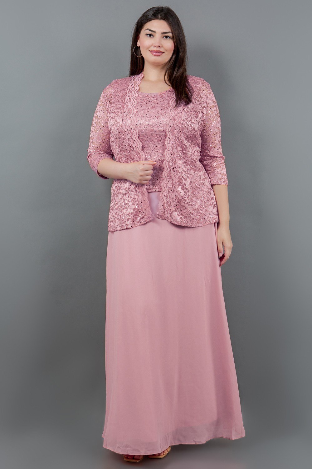 Vestido Largo de Dos Piezas con Chaqueta de Encaje - Imagen 3