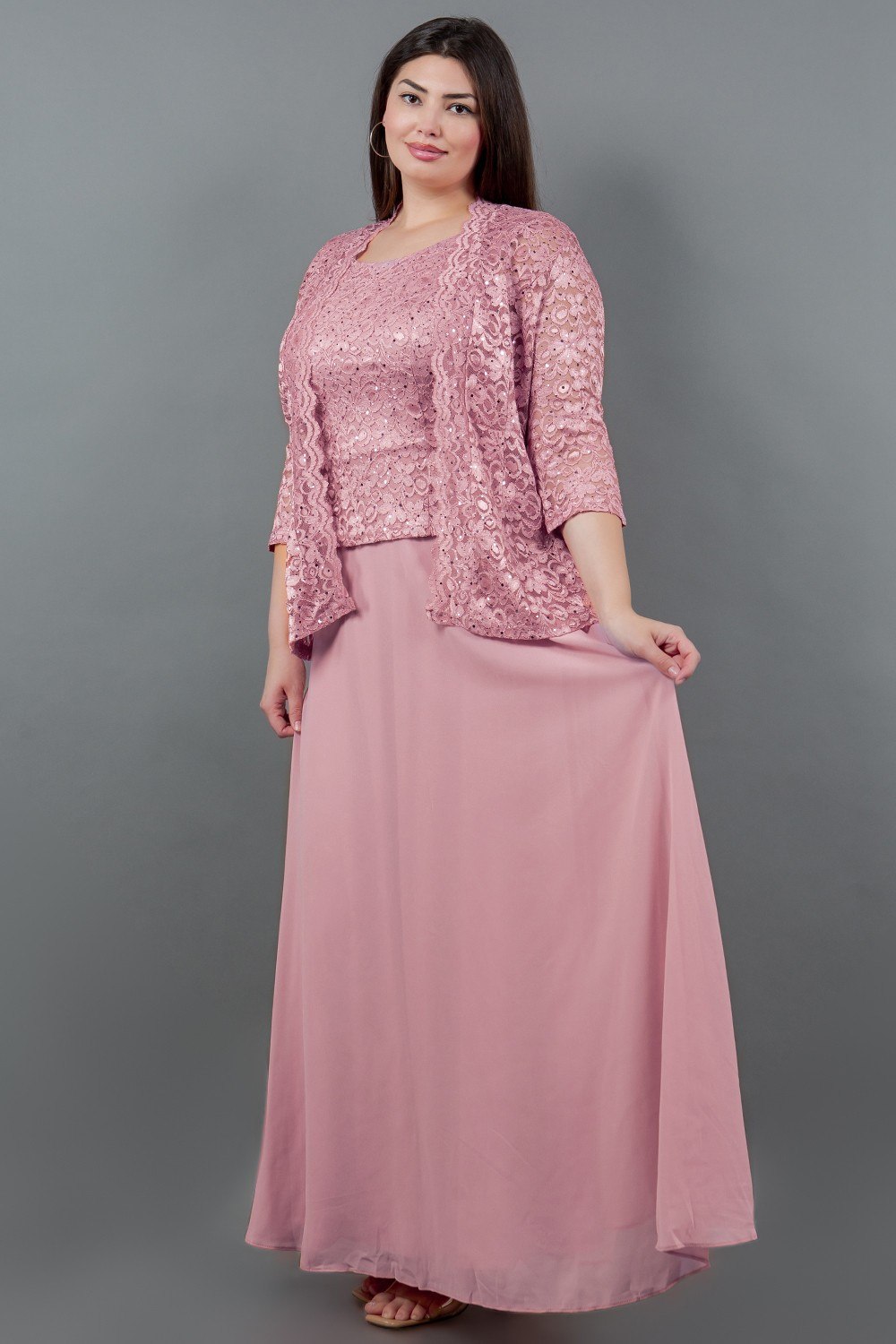 Vestido Largo de Dos Piezas con Chaqueta de Encaje - Imagen 5