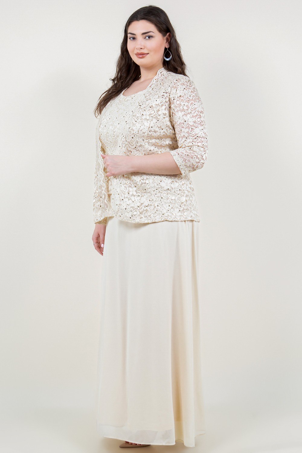 Vestido Largo de Dos Piezas con Chaqueta de Encaje - Imagen 8