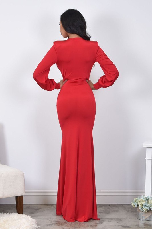 Vestido Largo Rojo con Mangas - Elegante y Versátil | Dédalo Boutique - Imagen 3