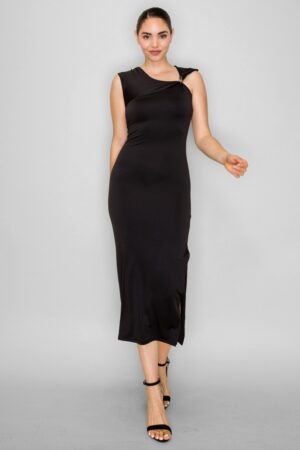 Vestido midi corte asimétrico negro