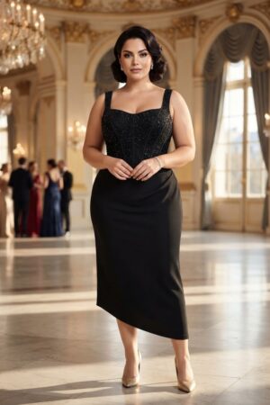 Vestido midi negro plus
