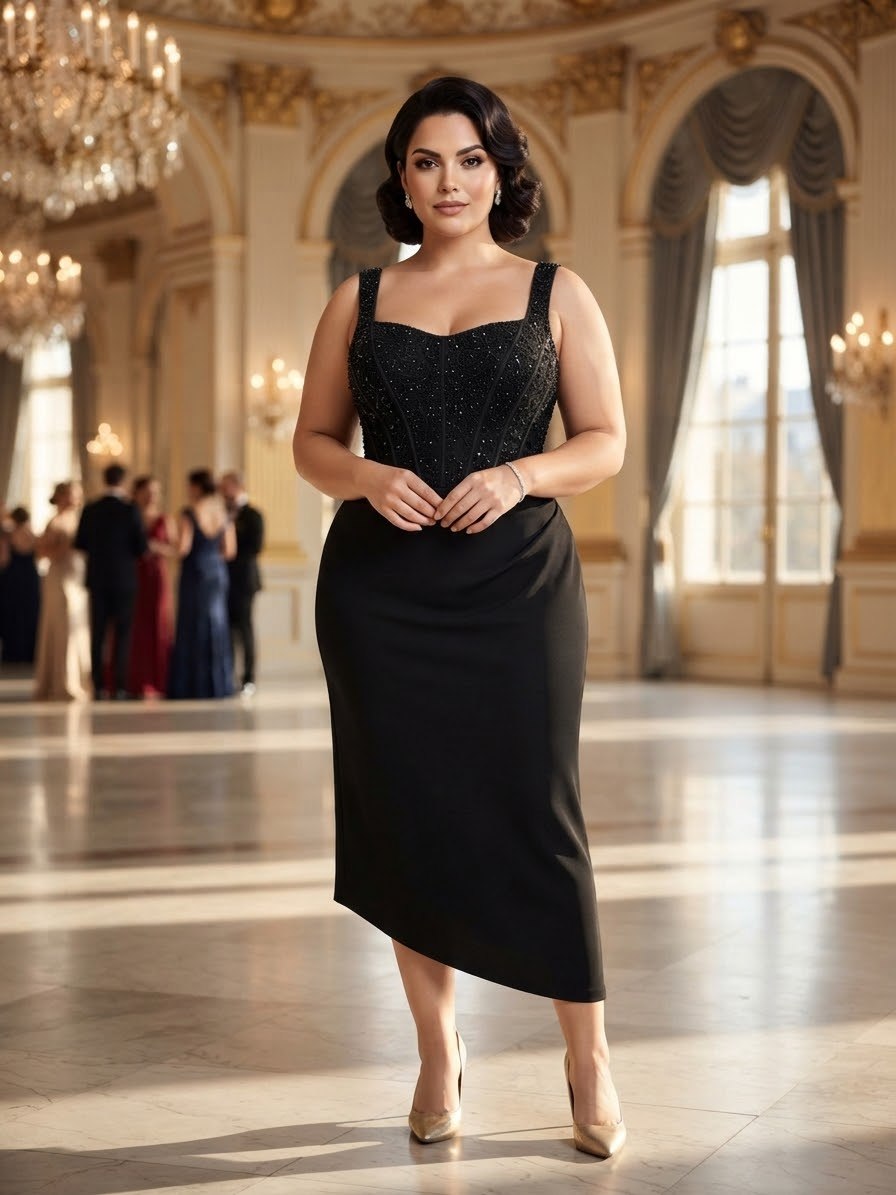 Vestido midi negro plus