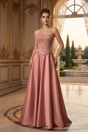 Vestido largo satén pedreria